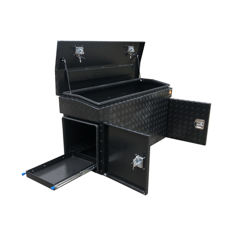 Caja de herramientas de barra de trailer de trailer de tobogán Ute de aluminio negro de aluminio